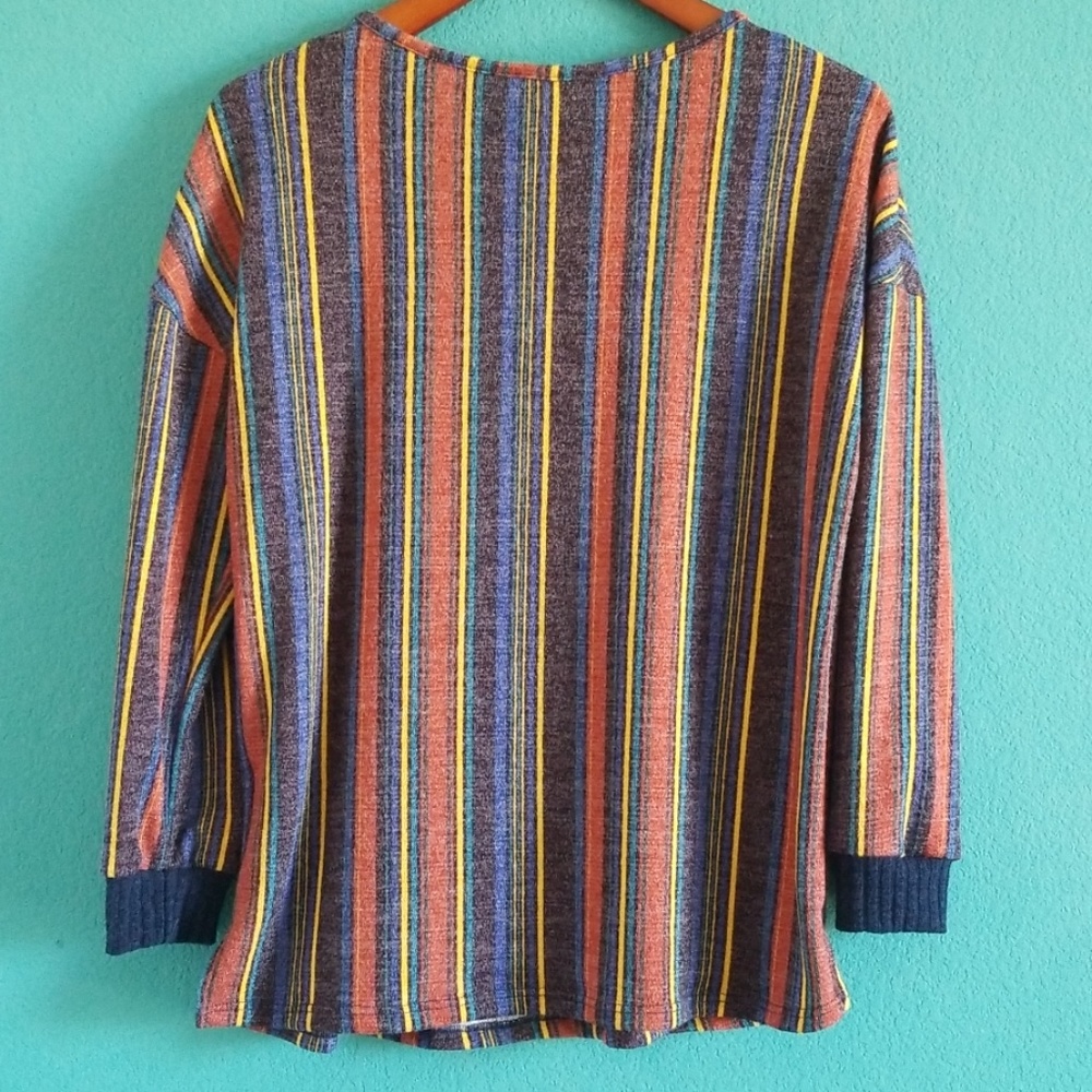 {Ces Femme} Multi-Color Shiny Stripe Fall Sweater - image 5